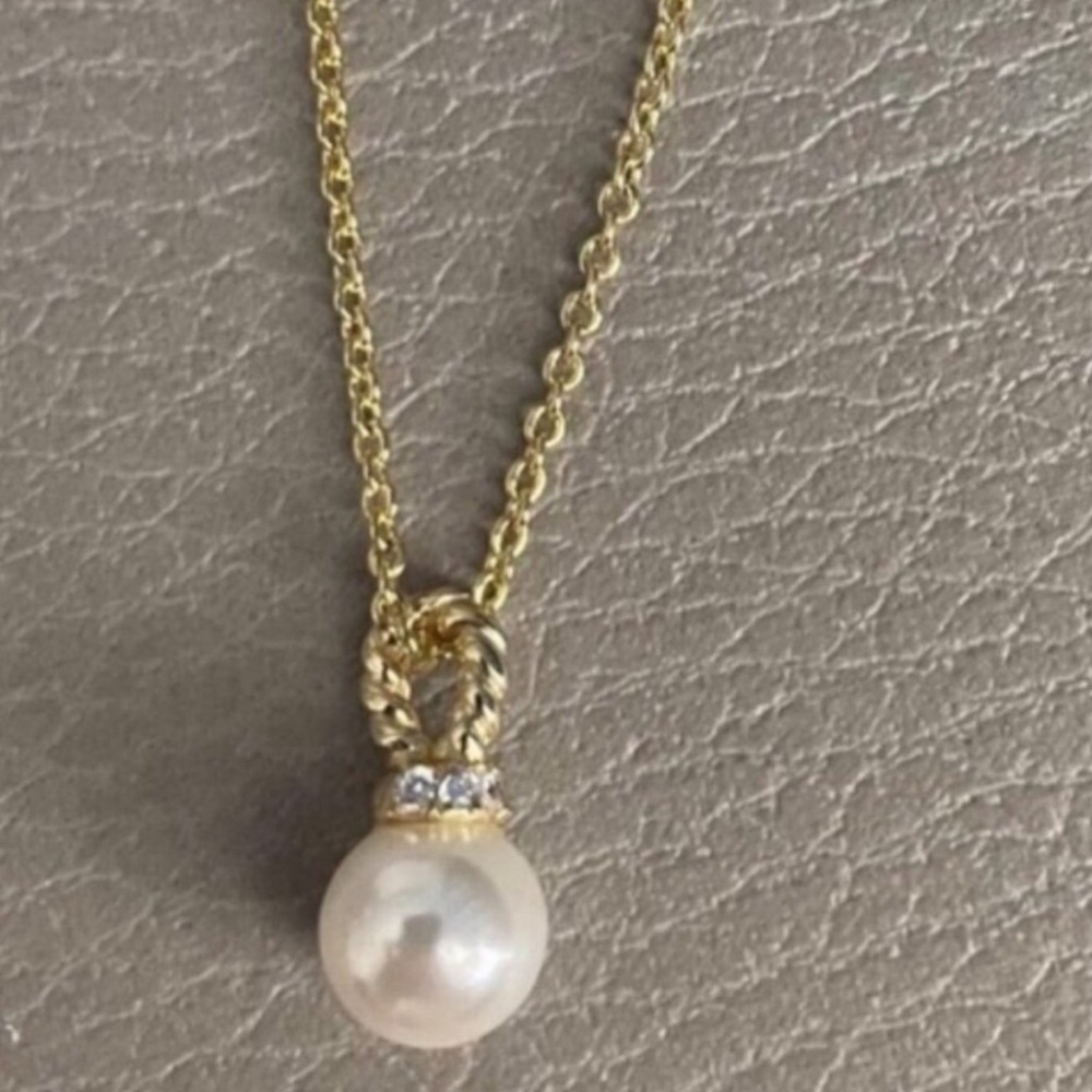 David Yurman Gold Pearl Pendant Necklace with Diamond Accents